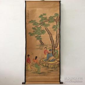 仿古字画中堂画国画客厅挂画山水画五人图已装裱装饰画家居软装