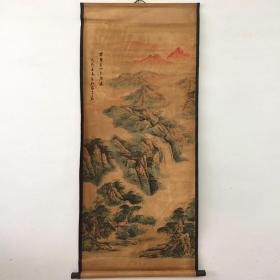 家居办公装饰画 仿古做旧字画山水画 名家张大千万里观瀑图挂画