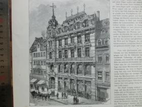 【现货 包邮】1890年小幅木刻版画《伦敦分公司》(zweiggeschäft der london) 尺寸如图所示（货号400357）
