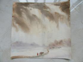 浙江金华武义画家 朱志强 83年精品水彩画《雷雨季节》  ，尺寸22*22，品如图。【包邮快递】