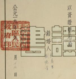 1953年 北京市人民政府印制 《结婚证书》一件 HXTX112387