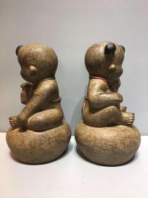 青石，摆件 石雕 石器 案头摆件 金童玉女一对，形象可爱可亲，吉祥如意，送财送福 运费到付