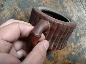 解放初小名家“周建云制”紫砂壶，竹节状，胎质匀润，包浆浑厚，全品无损。