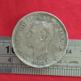 V142英国五先令钱币乔治六世持刀骑马1951硬币十二生肖马钱器收藏