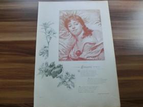 【现货 包邮】1890年套色木刻版画《梦幻》(träumerei) 尺寸约41*28厘米 （货号602426）