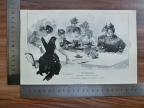 【现货 包邮】1890年小幅木刻版画《聚会》(die comtesitzung)尺寸如图所示（货号400299）