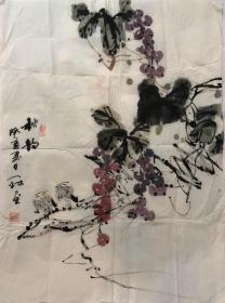 镇江市书画研究院院长，江苏美术家协会会员-耿一林-花鸟画（葡萄）