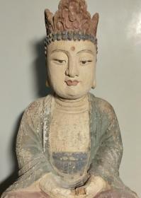 木刻彩绘观音像，老佛像，精彩绝伦，栩栩如生的艺术品，大约为清末民国时期