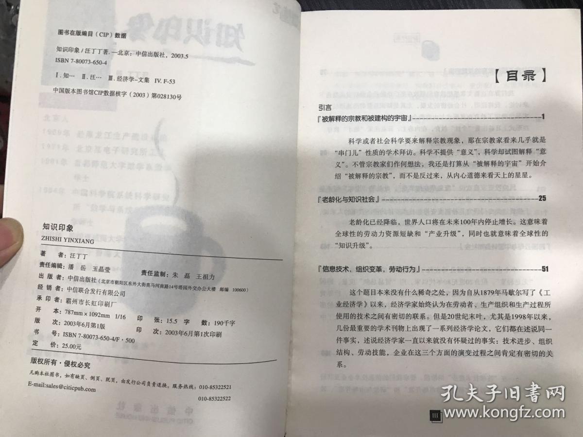 正版知识印象经济学家随笔汪丁丁著 中信出版社