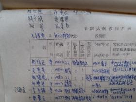 重庆大学 资料：1972年 重庆大学教师名册（112人）