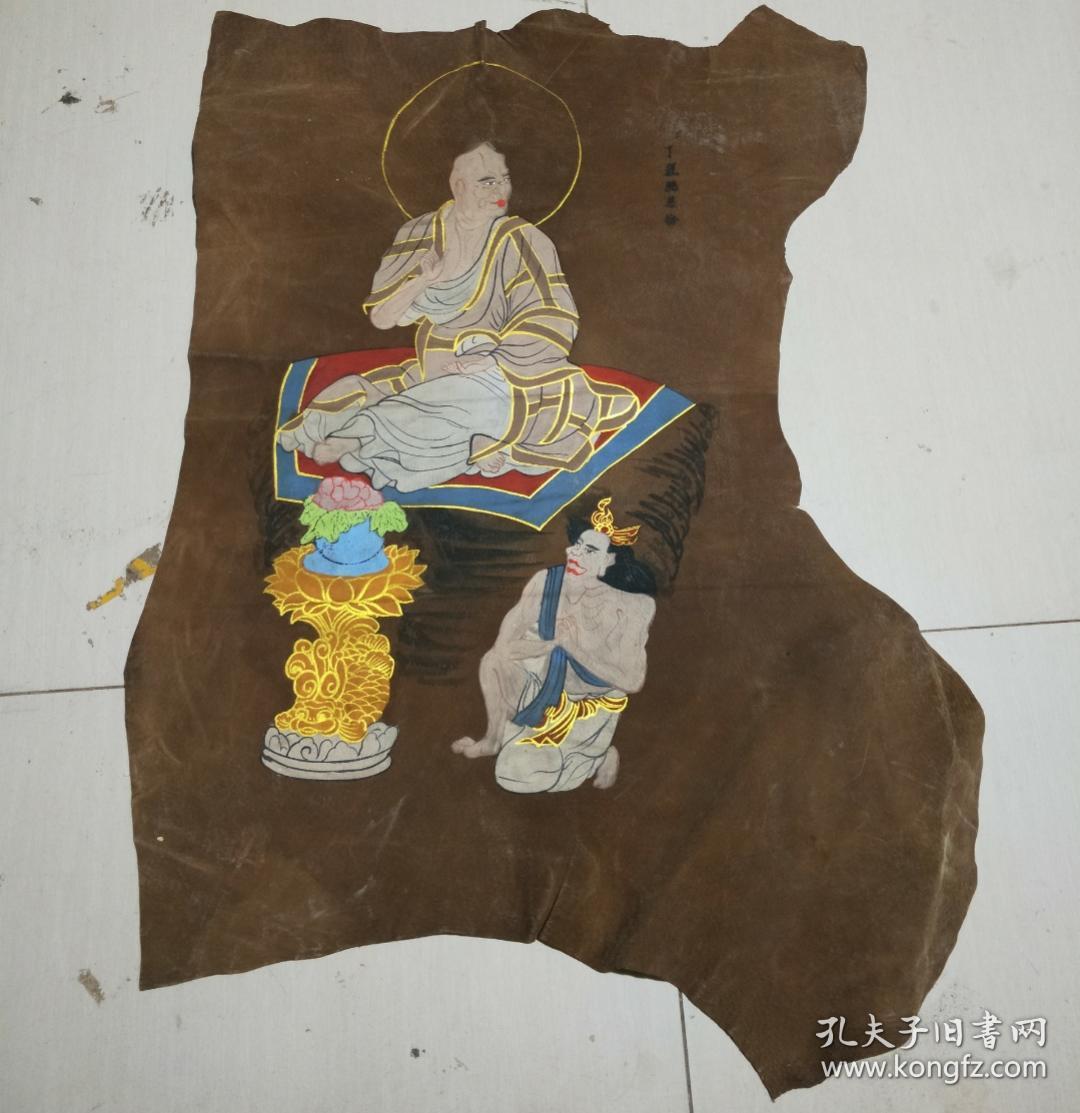 收来的罗汉牛皮画全手工绘画