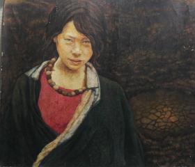 著名油画家、中国美术学院教授 常青 油画作品“少数民族女子肖像”一幅 （画芯49.5*45cm，镜框82*82）