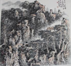 名家郭金服画作——古寺山秋图(4尺对开斗方)