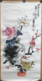 不是谁都能画得出的！《四季平安》小中堂，安徽老画家洪国文先生作品、传统功底佳作【35*70cm软片、装裱后更精彩】