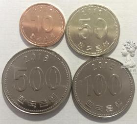 韩国2015-2017年最新版硬币10-50-100-500元4枚一套全套 全新UNC