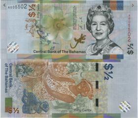 A01 首发冠号 巴哈马2019年最新版0.5元1/2元纸币 女王头像 竖版