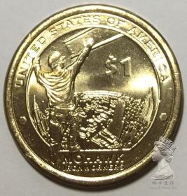 美国2015年1美元萨卡加维亚版钢铁工人纪念币硬币UNC土著黄铜币