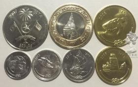 马尔代夫最新版硬币7枚一套大全套 全新UNC 1拉里-2卢菲亚 海螺币