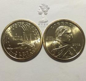 美国2002年1美元萨卡加维亚系列纪念币硬币1元飞老鹰土著外国钱币