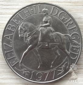 38mm 英国1977年伊丽莎白女王登基25周年纪念币 骑马 克朗型硬币