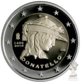 意大利2016年雕塑家550周年2欧元纪念币 外国钱币硬币 全新UNC