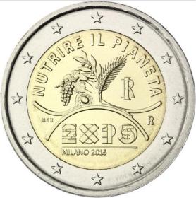 意大利2015年米兰世博会2欧元纪念币 外国钱币硬币 全新UNC