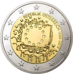 奥地利2015年2欧欧盟旗帜30周年双金属纪念币 全新UNC 外国硬币