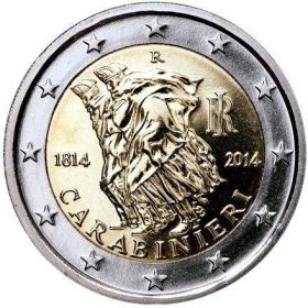 意大利2014年国家宪兵200周年2欧元纪念币 外国钱币硬币全新UNC