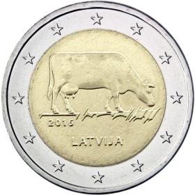 奶牛 拉脱维亚2016年家禽农耕2欧元纪念币 外国钱币硬币 全新