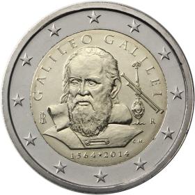 意大利2014年伽利略诞生450周年2欧元纪念币 外国硬币 全新UNC