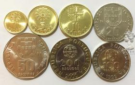 葡萄牙末版硬币1-5-10-20-50-100-200埃斯库多7枚一套大全套 卷拆