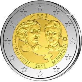 比利时2011年2欧元三八妇女节100周年纪念币 外国钱币硬币 UNC