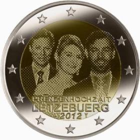 卢森堡2012年皇室婚礼全息人像2欧元纪念币 外国硬币 全新UNC
