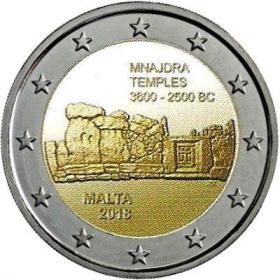 马耳他2018年马纳德拉神庙2欧元双色纪念币 外国硬币 全新UNC