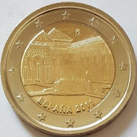 世界遗产 西班牙2011年2欧阿尔汗布拉宫双金属纪念币 外国硬币