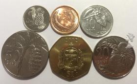 植物版 萨摩亚2000-2002年硬币6枚一套 2-5-10-20-50分-1元