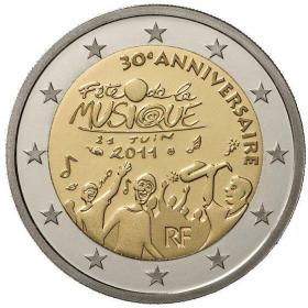 法国2011年2欧元法国音乐家30周年纪念币 外国钱币硬币 UNC