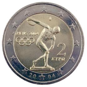 获奖硬币 希腊2004年雅典奥运会掷铁饼者希腊第一枚2欧元纪念币