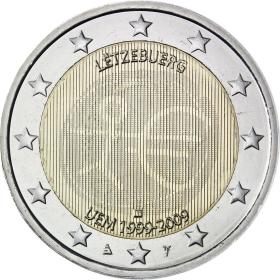卢森堡2009年2欧元区诞生10周年双金属纪念币 全新UNC 外国硬币
