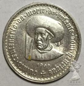 葡萄牙1960年5埃斯库多亨利王子银币纪念币 外国硬币 全新UNC
