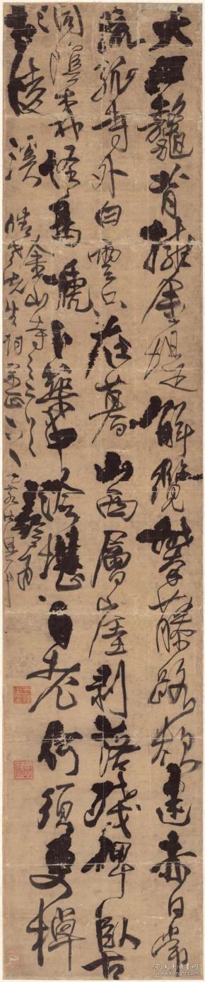 王铎 金山寺诗轴。57x274厘米。宣纸复制。