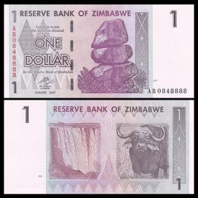 【非洲】全新UNC津巴布韦1元纸币外国钱币2007年P-65