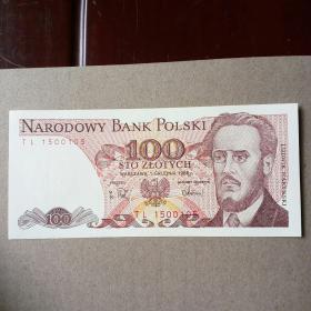 波兰1988年100兹罗提纸币一枚。