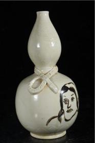 定瓷白釉彩葫芦瓶  27.5x14cm