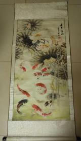 山东著名工笔画家姚桂元四尺作品《莲年有鱼》，122*60cm。精美绝伦，呼之欲出