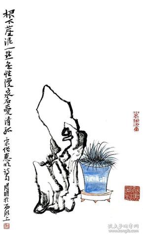 金心明【国画--菖蒲】
【46×28cm】
金心明 1970年生，浙江义乌人。先后毕业于浙江师范大学、中国美术学院。中国美术家协会会员，中国书法家协会会员，浙江省美术家协会副秘书长，浙江省中国画家协会副秘书长，浙江画院、西泠书画院特聘画师。现居杭州。