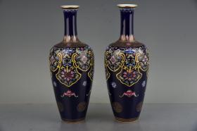 大清乾隆年制祭兰釉珐琅彩描金福寿花卉纹花瓶