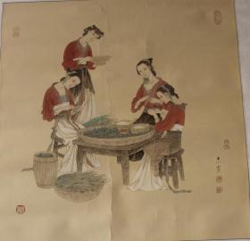 名家陈志安画作——仕女（端午图）（4尺对开斗方）