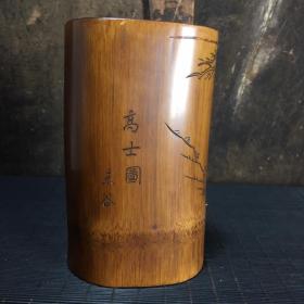 收来的文房竹雕笔筒【高士图】
