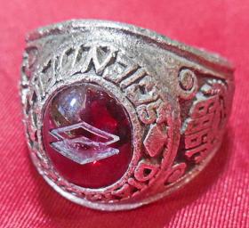 旧纯银器 美国宝石协会1985-1989年 镶嵌椭圆形红宝石大纪念戒指 进口银质手饰品